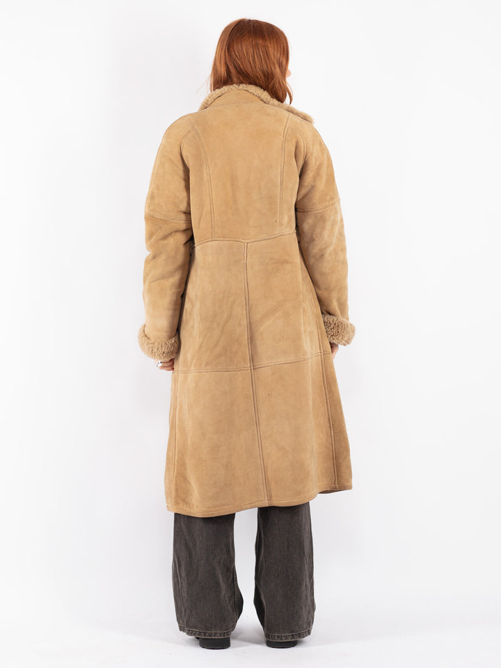 Vintage 70's Women Sheepskin Coat in Beige