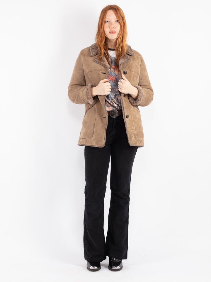 Vintage 70's Women Sheepskin Coat in Beige