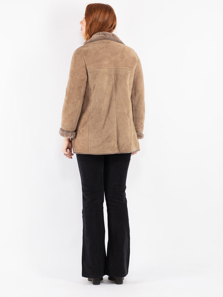 Vintage 70's Women Sheepskin Coat in Beige