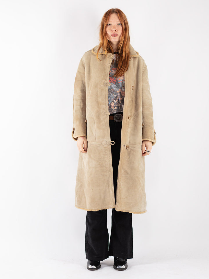 Vintage 70's Women Sheepskin Coat in Beige