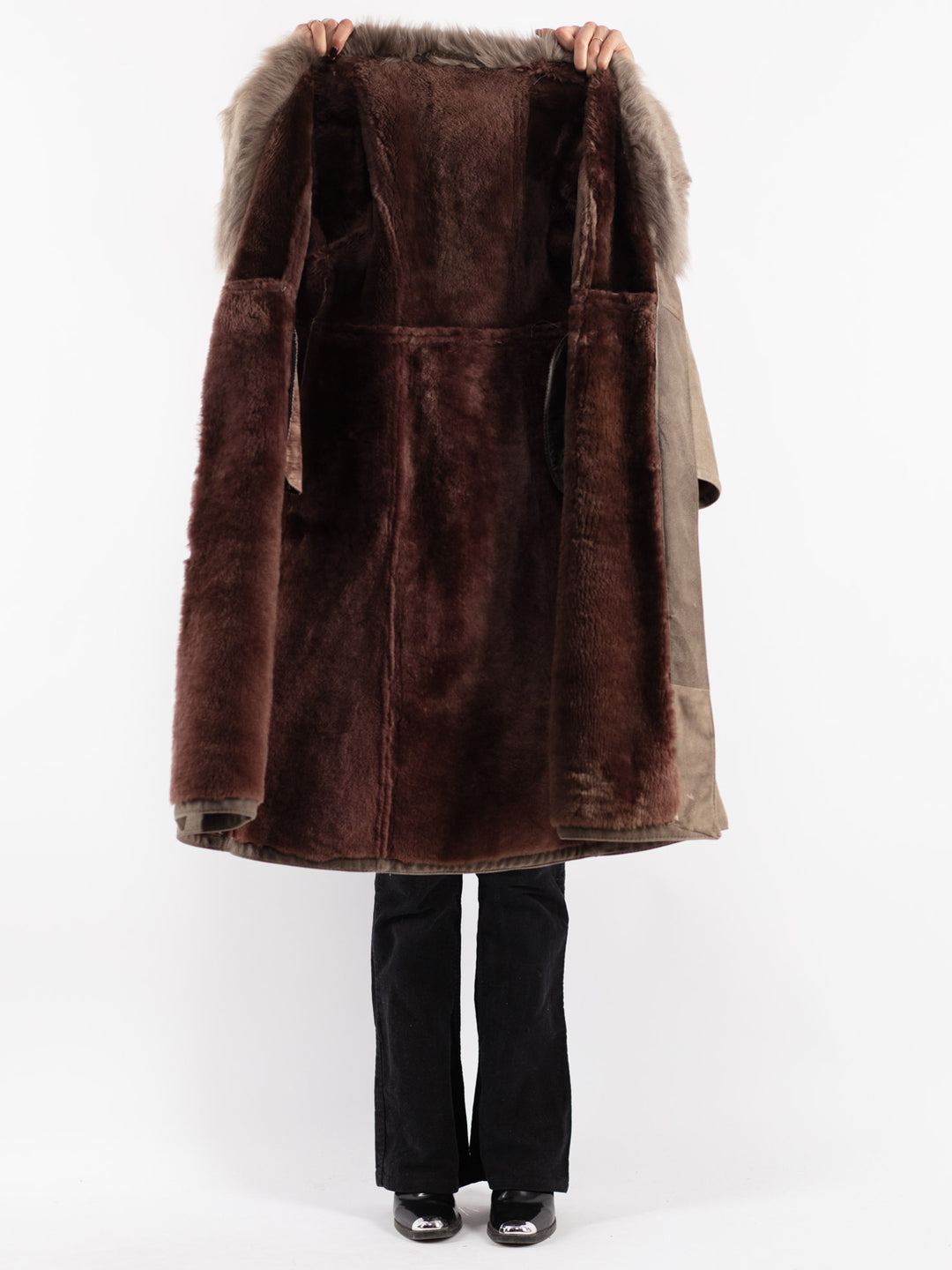 Vintage Women Sheepskin Coat in Gray