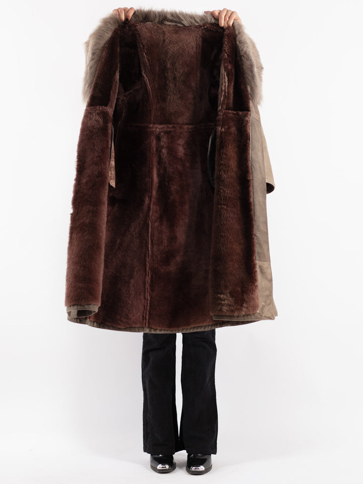 Vintage Women Sheepskin Coat in Gray