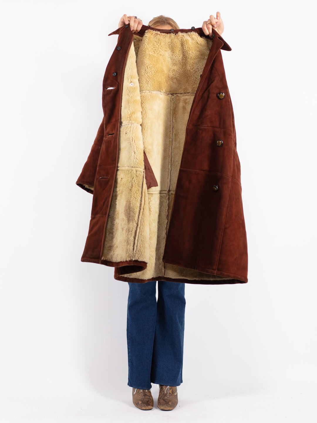 Vintage 70's Women Sheepskin Coat in Brown
