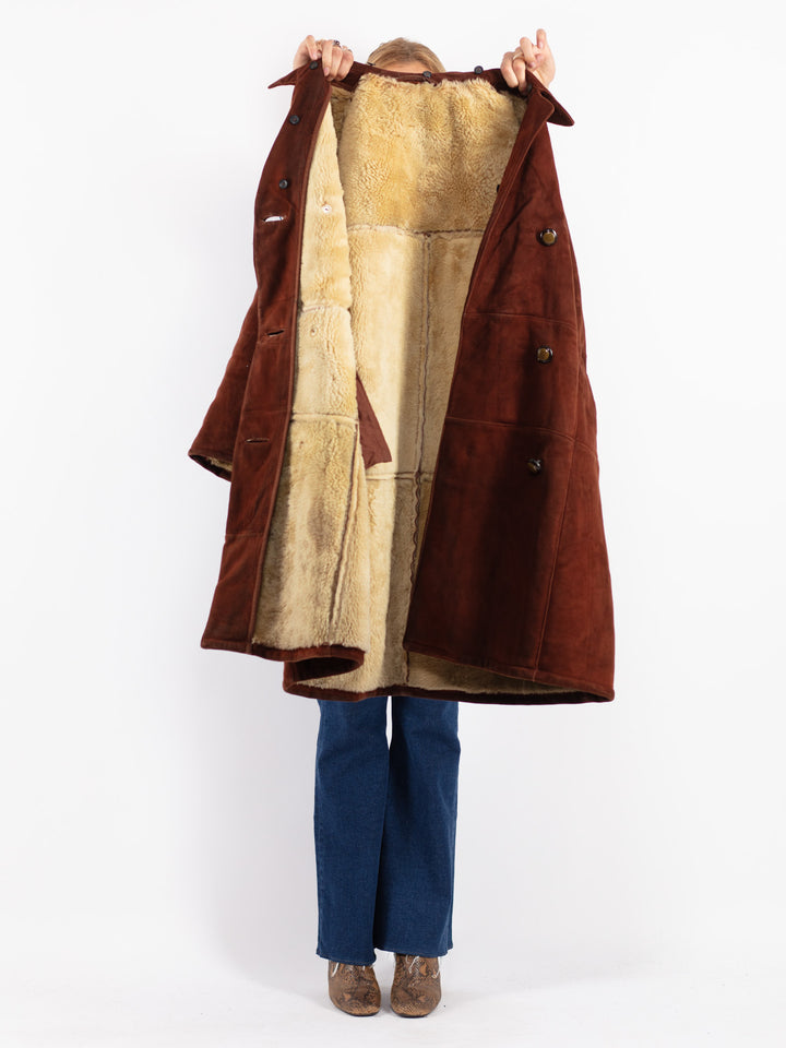 Vintage 70's Women Sheepskin Coat in Brown