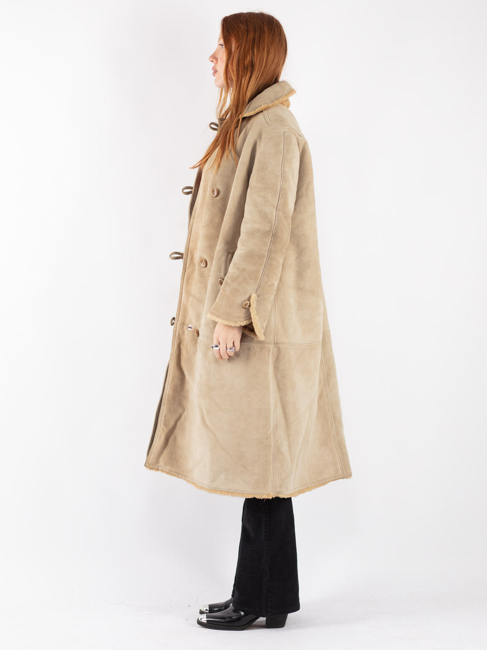 Vintage 70's Women Sheepskin Coat in Beige
