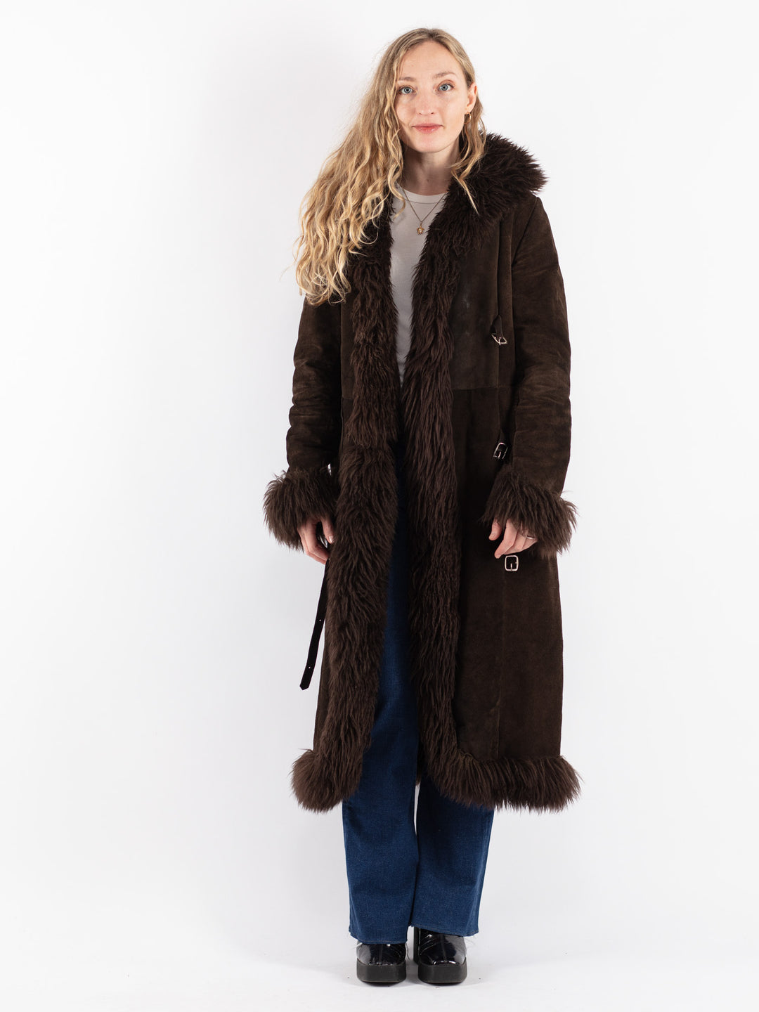 Vintage 70's Women Suede Sherpa Coat in Brown