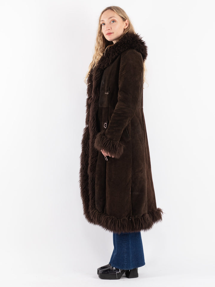 Vintage 70's Women Suede Sherpa Coat in Brown