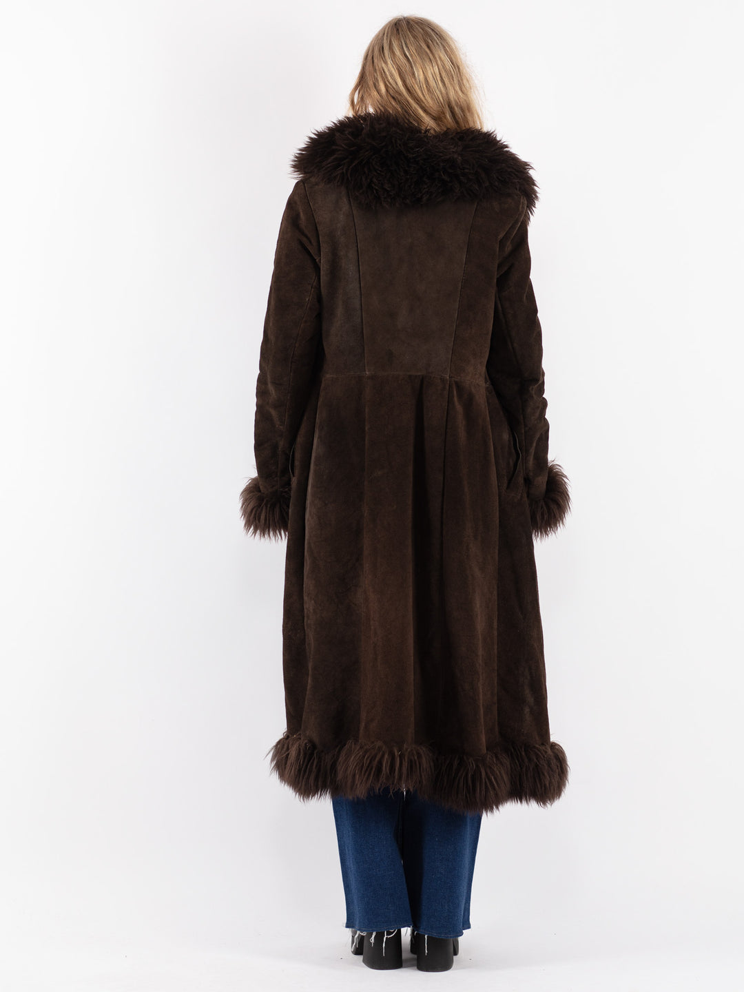 Vintage 70's Women Suede Sherpa Coat in Brown