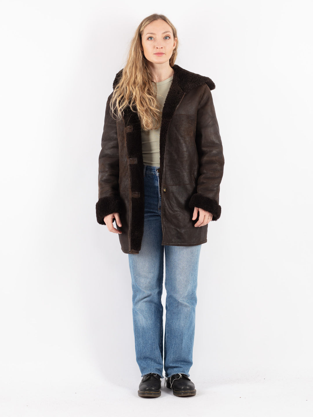 Vintage 80's Women Sheepskin Coat in Brown