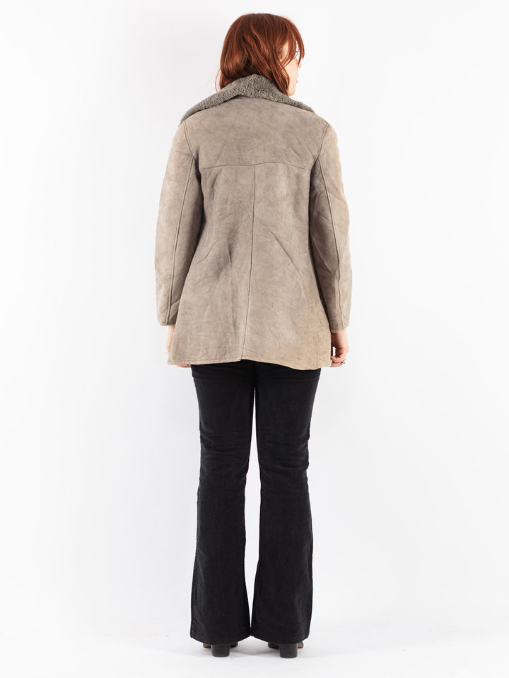 Vintage 70's Women Sheepskin Coat in Gray