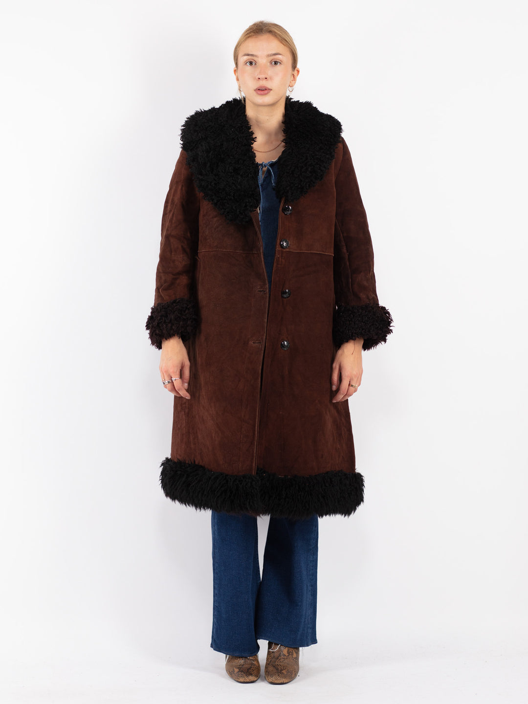 Vintage 70's Women Sheepskin Coat in Brown