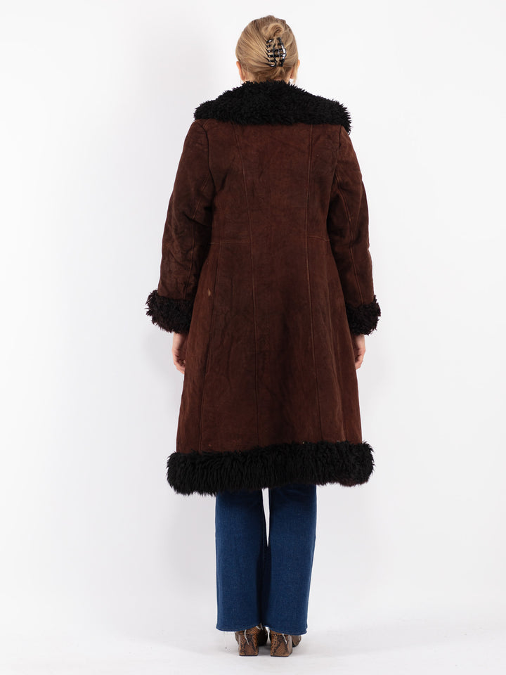 Vintage 70's Women Sheepskin Coat in Brown