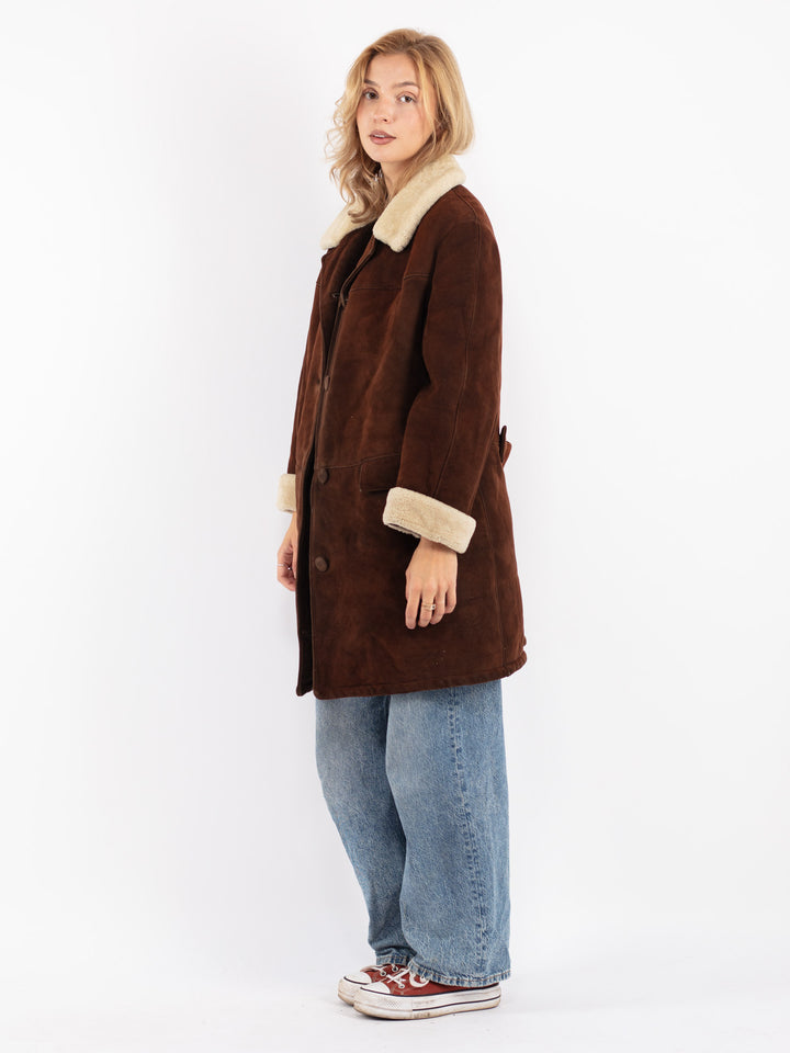 Vintage 70's Women Sheepskin Coat in Brown