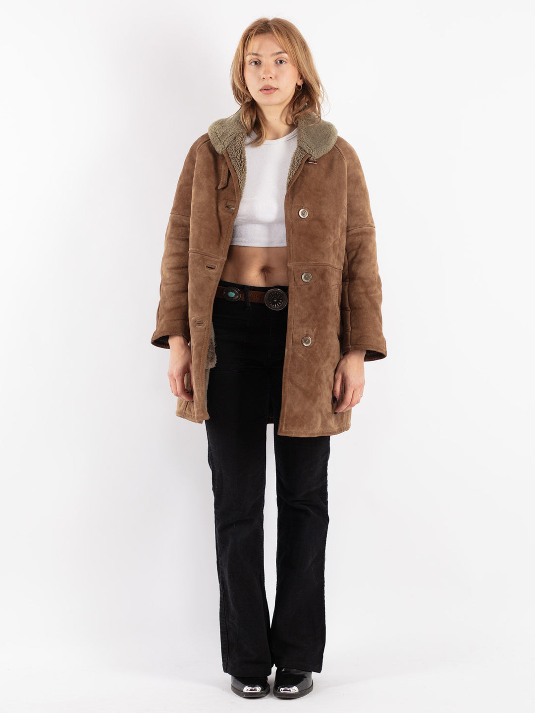 Vintage 70's Women Sheepskin Coat in Brown