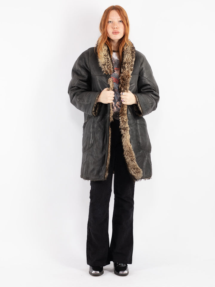 Vintage 70's Women Sheepskin Shearling in Black