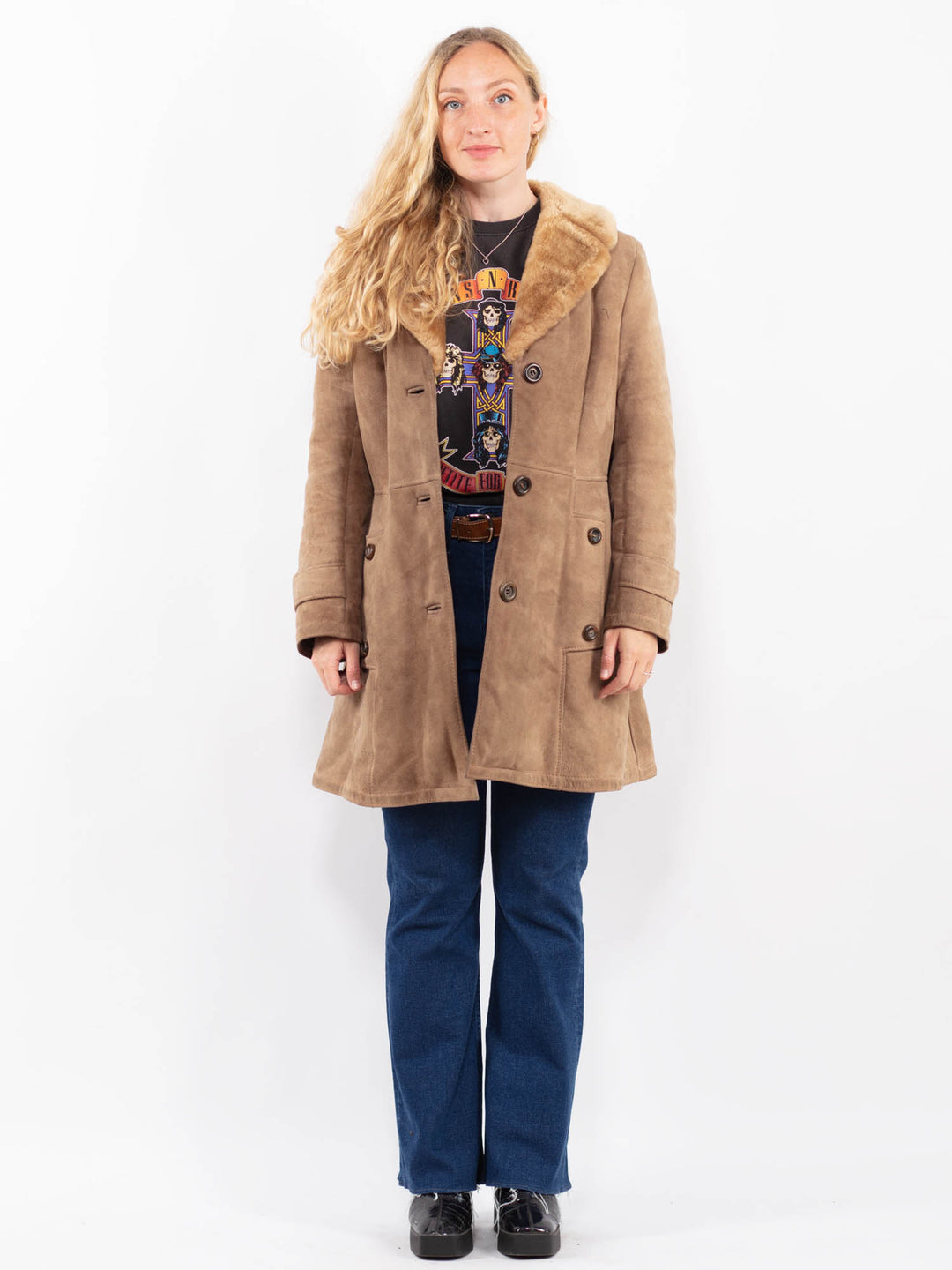 Vintage 70's Women Sheepskin Coat in BeigeA0488