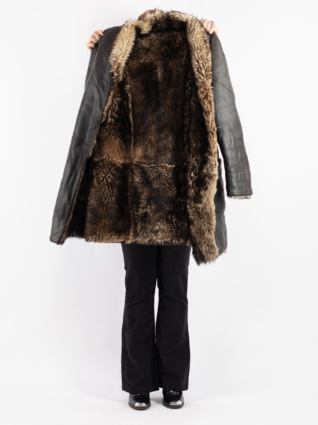 Vintage 70's Women Sheepskin Shearling in Black