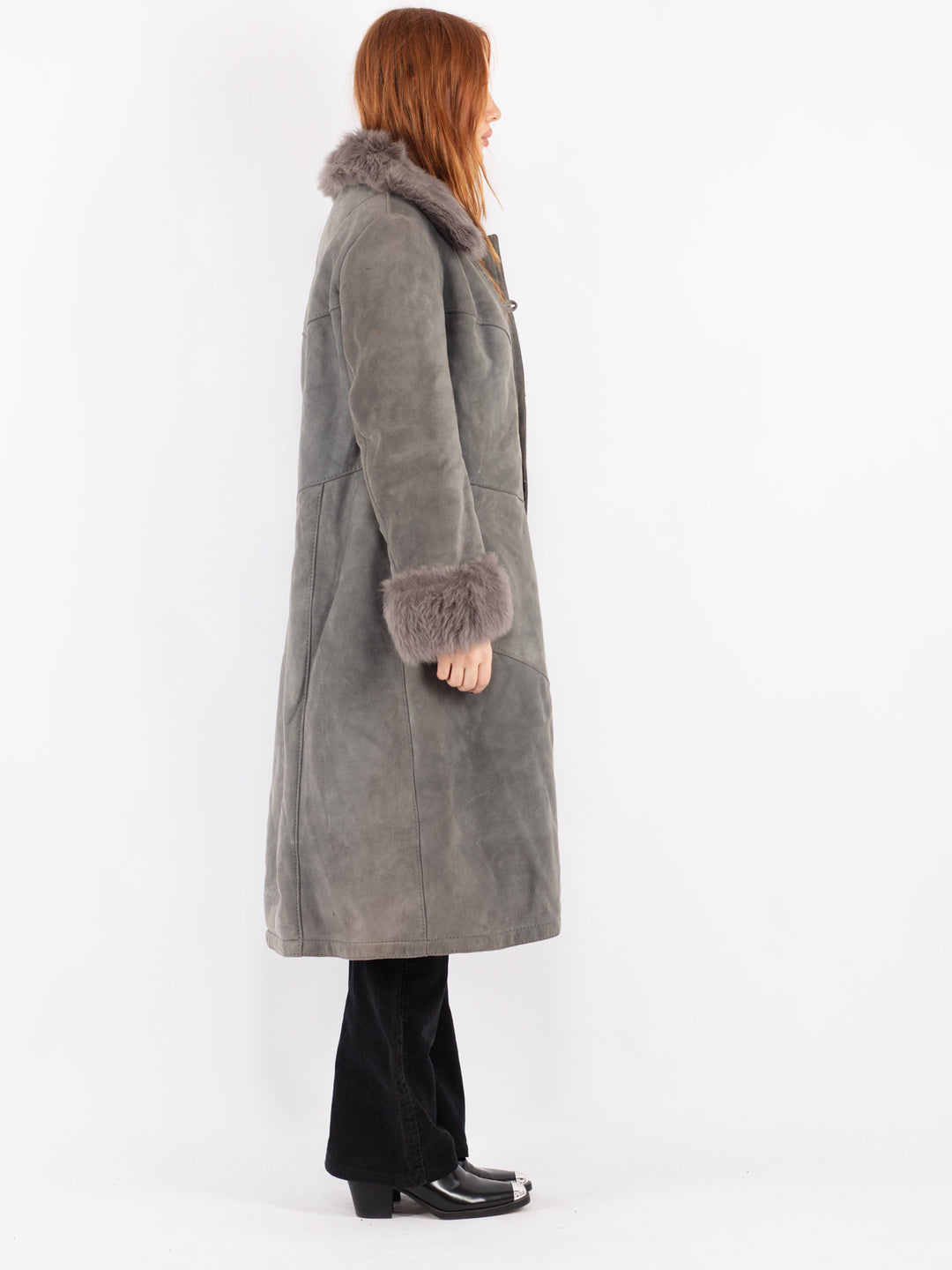 Vintage 70's Women Sheepskin Shearling Coat in Gray
