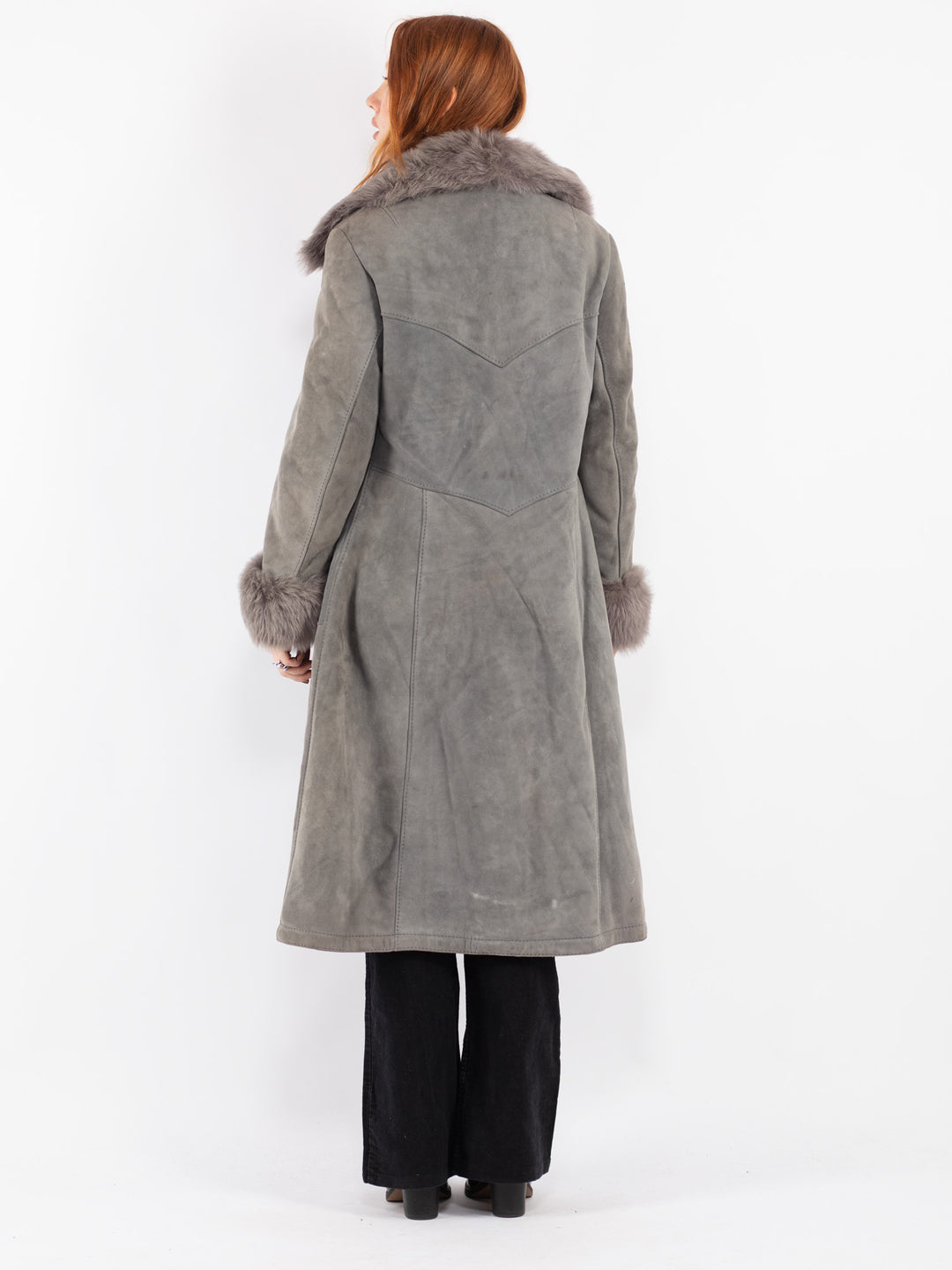 Vintage 70's Women Sheepskin Shearling Coat in Gray