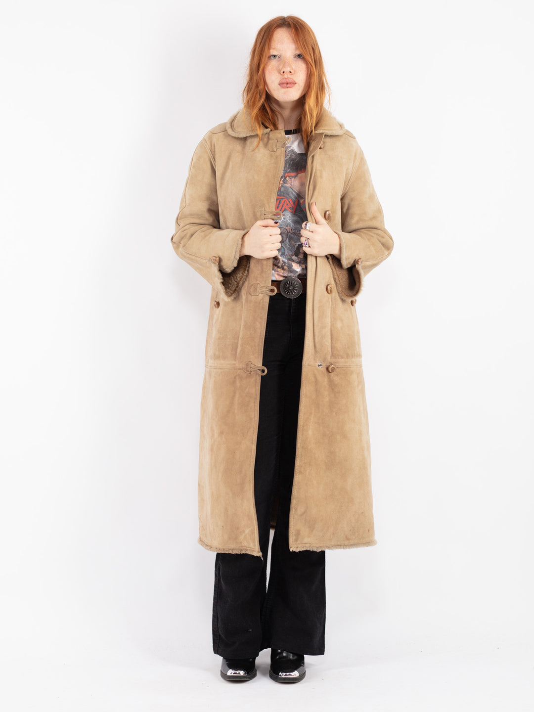 Vintage 70's Women Sheepskin Coat in Beige