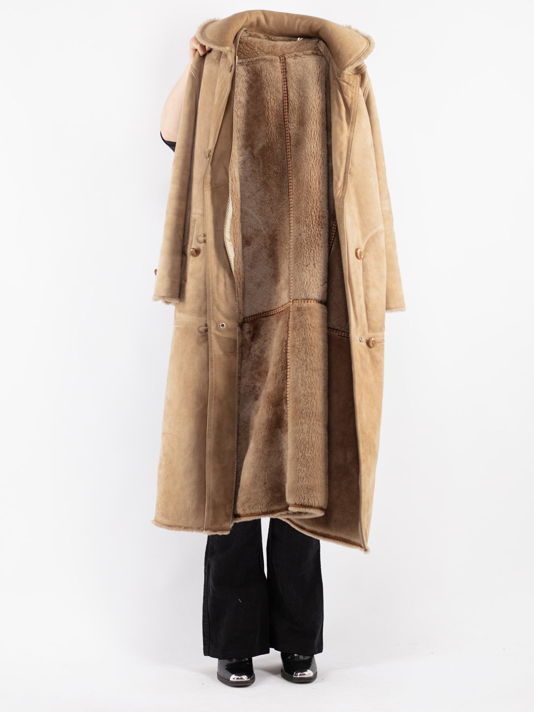 Vintage 70's Women Sheepskin Coat in Beige