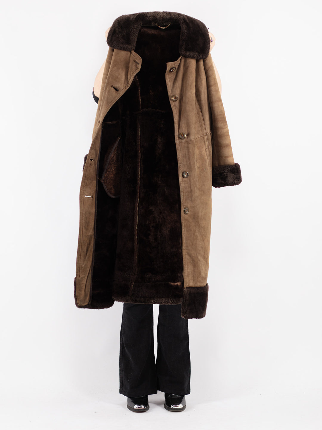 Vintage 70's Women Sheepskin Coat in Beige