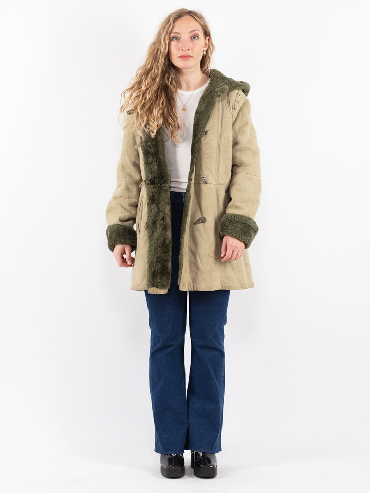 Vintage 70's Women Sheepskin Coat in Green