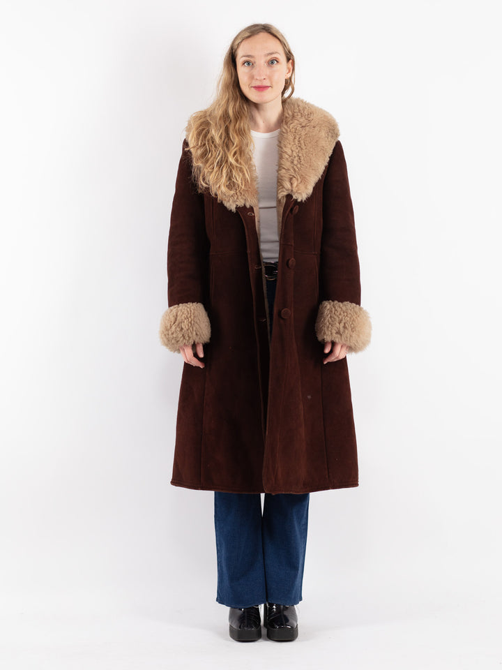 Vintage 70's Women Sheepskin Coat in Brown