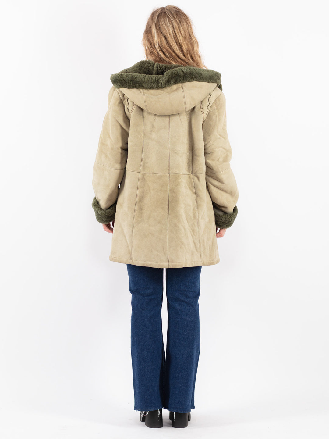 Vintage 70's Women Sheepskin Coat in Green