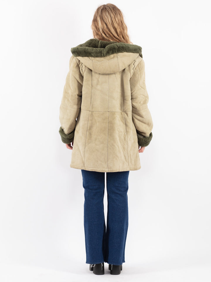 Vintage 70's Women Sheepskin Coat in Green