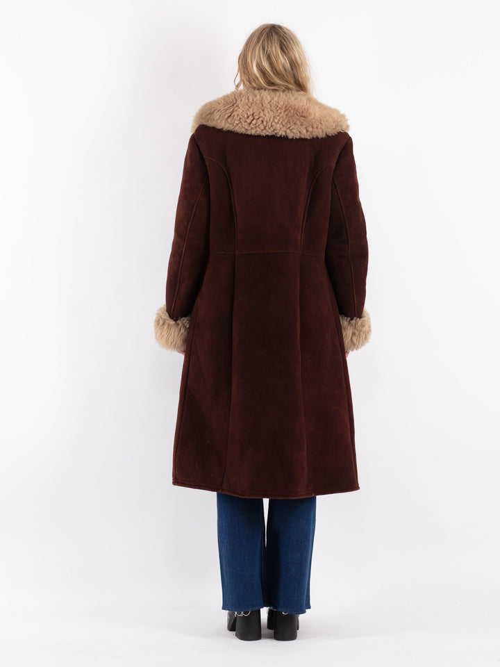 Vintage 70's Women Sheepskin Coat in Brown