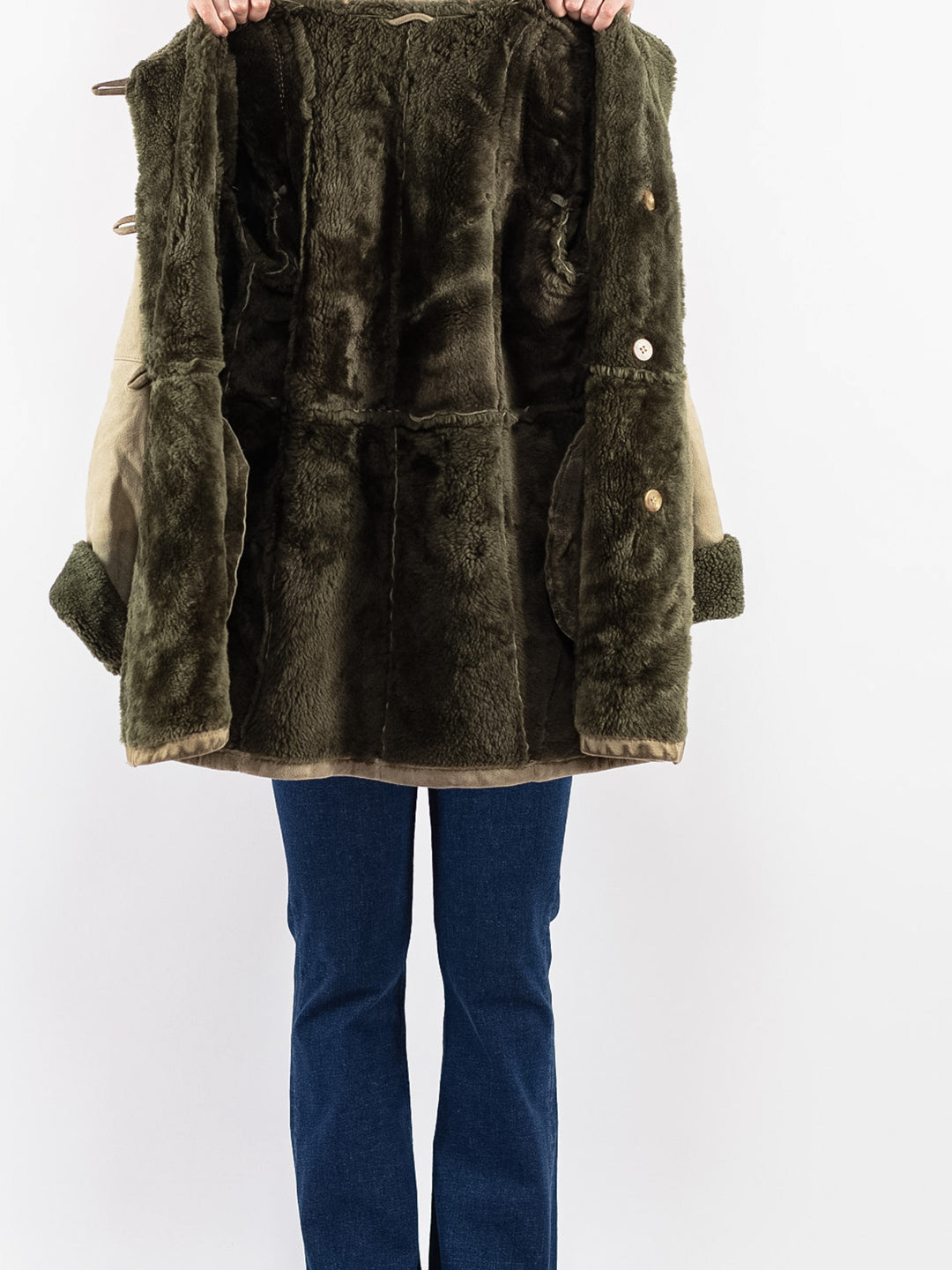 Vintage 70's Women Sheepskin Coat in Green
