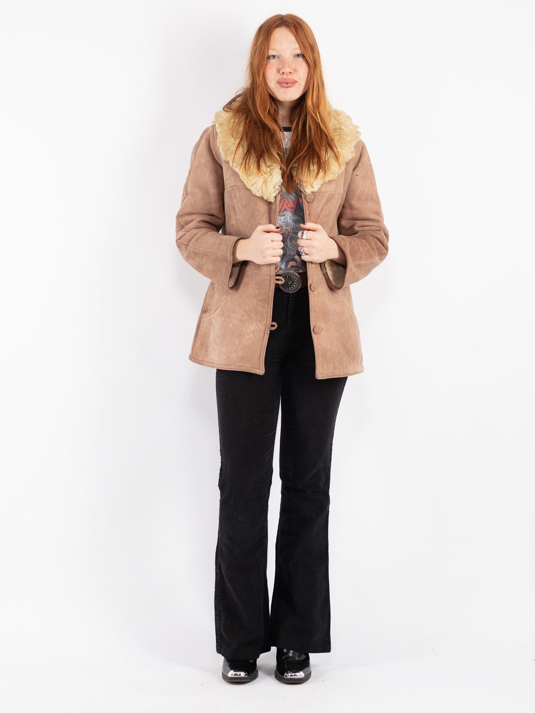 Vintage 70's Women Sheepskin Coat in Beige
