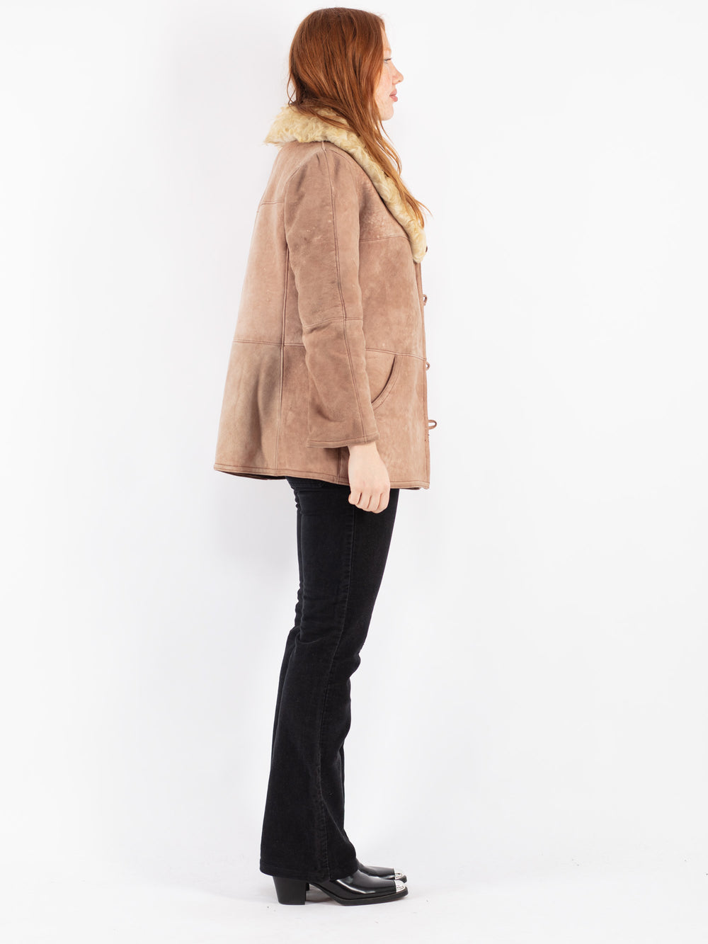 Vintage 70's Women Sheepskin Coat in Beige