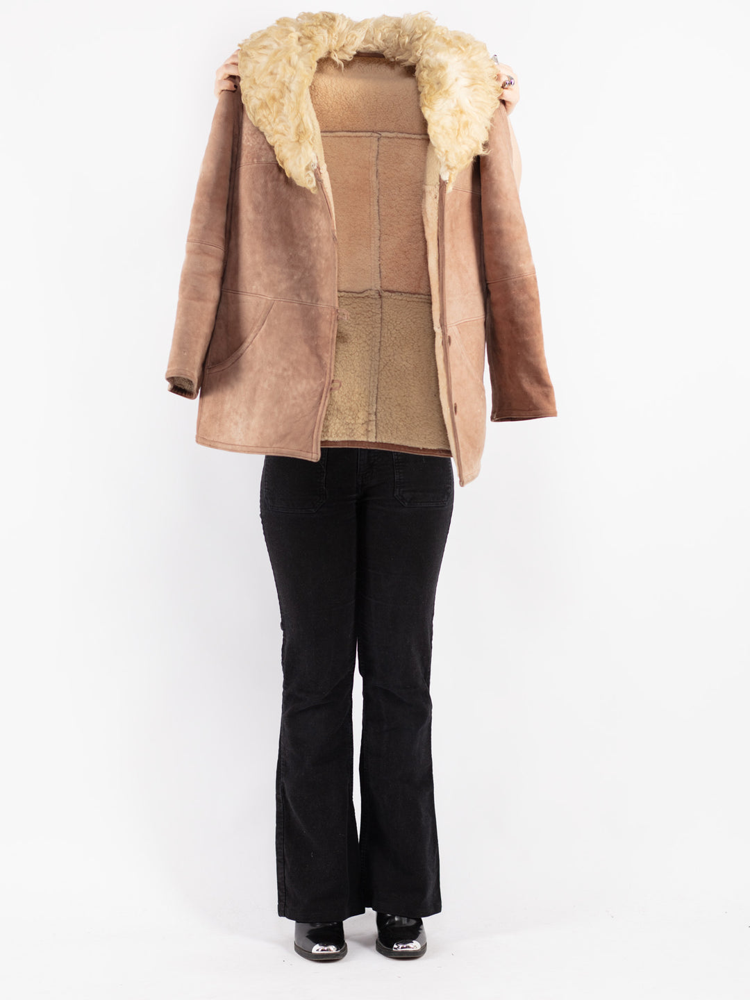 Vintage 70's Women Sheepskin Coat in Beige