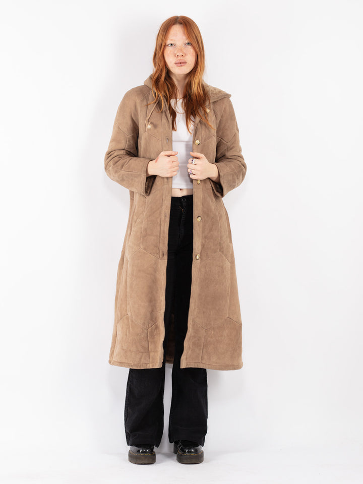 Vintage 70's Women Sheepskin Coat in Beige
