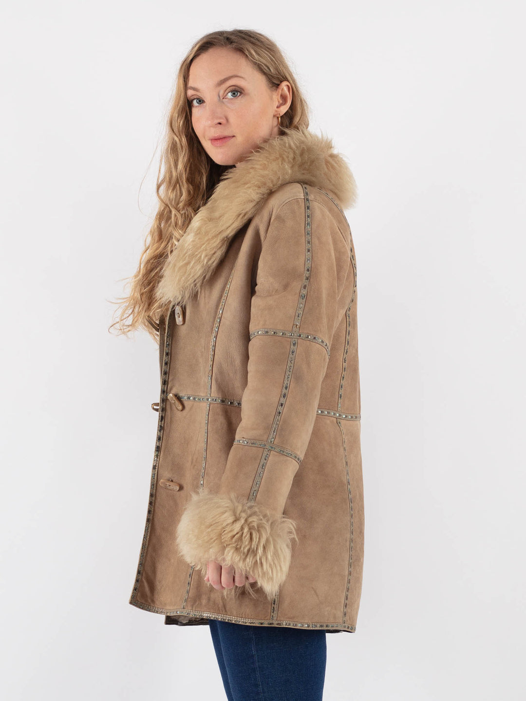 Vintage 70's Women Sheepskin Coat in BeigeV9413