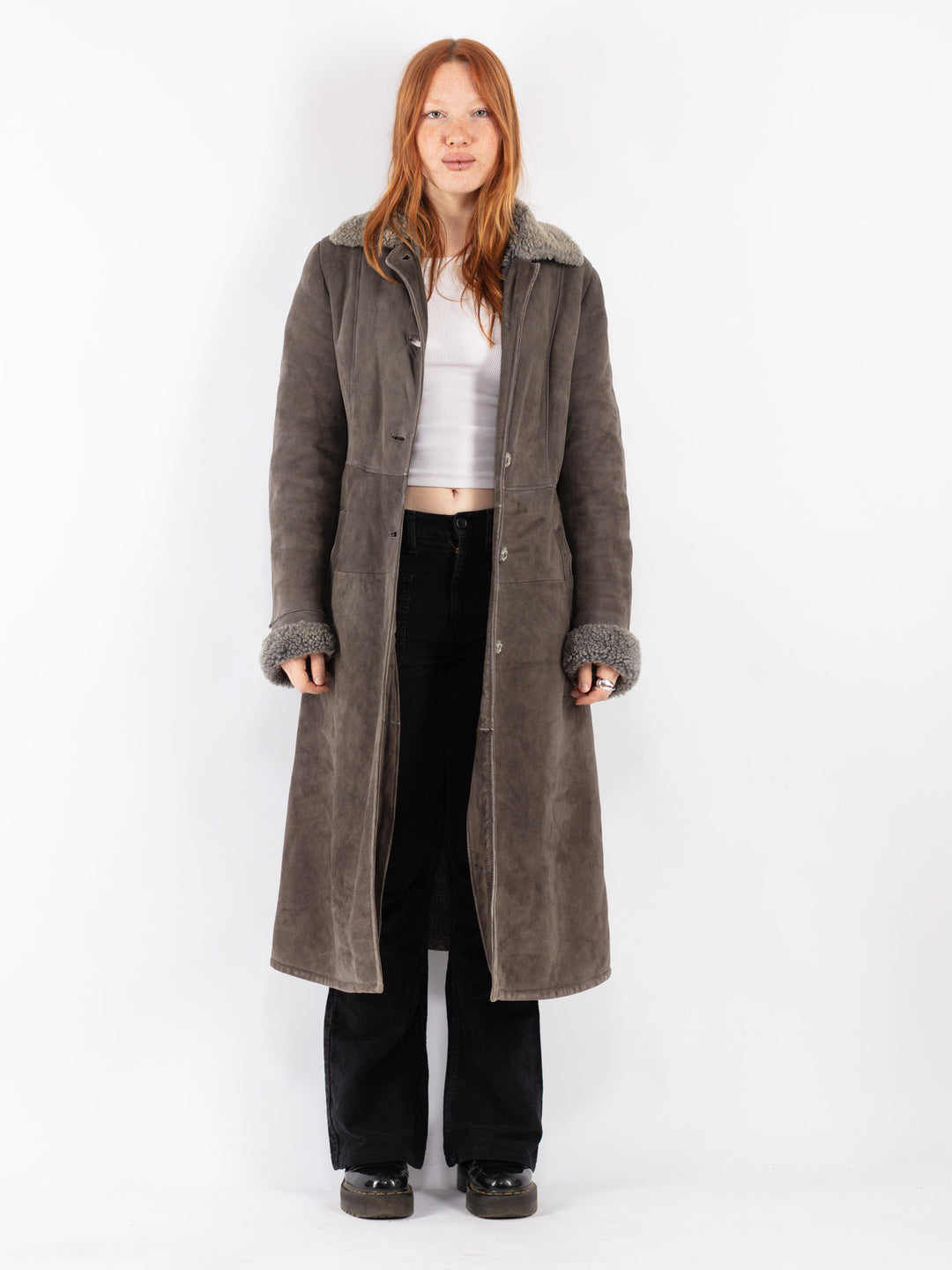 Vintage 70's Women Sheepskin Coat in Gray