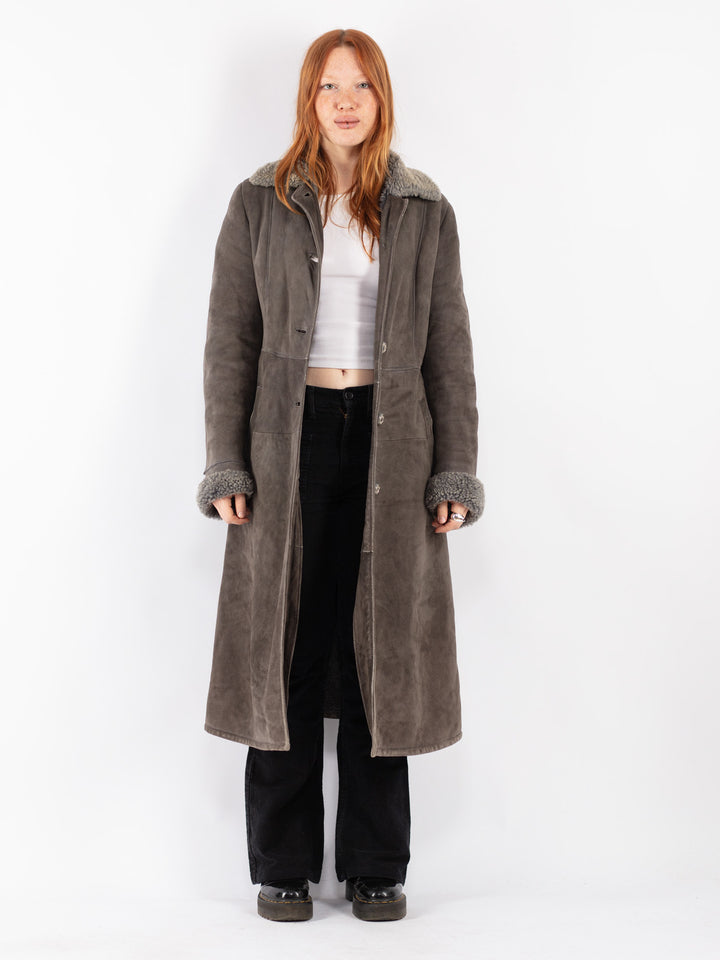 Vintage 70's Women Sheepskin Coat in Gray