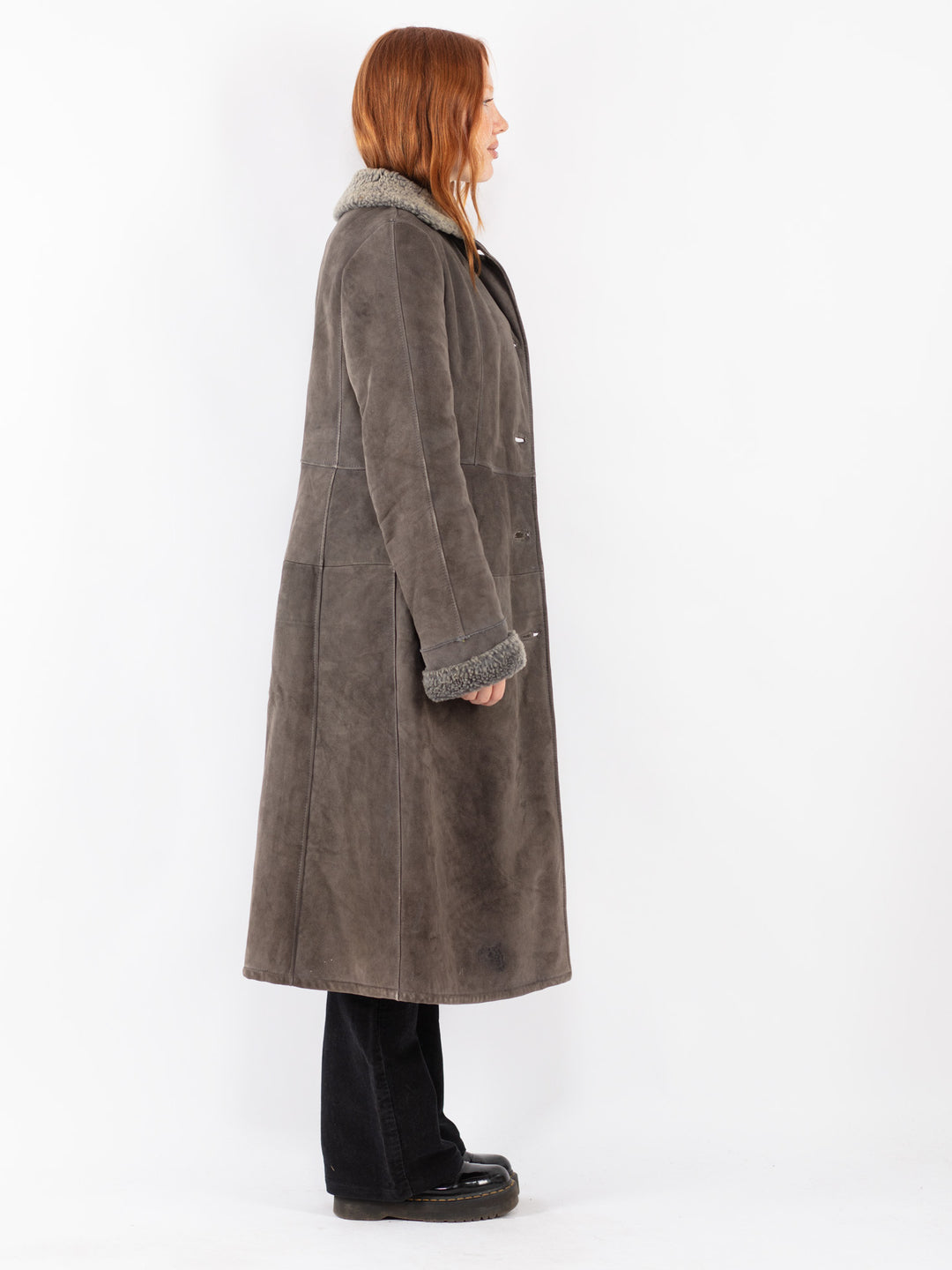 Vintage 70's Women Sheepskin Coat in Gray