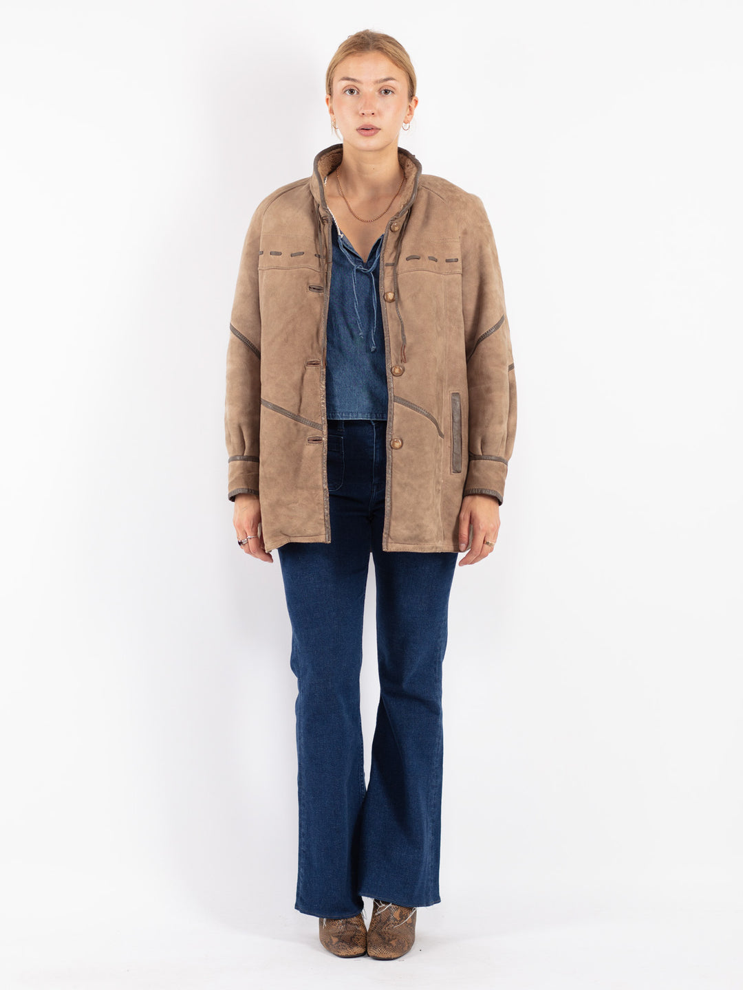 Vintage 70's Women Sheepskin Coat in Beige