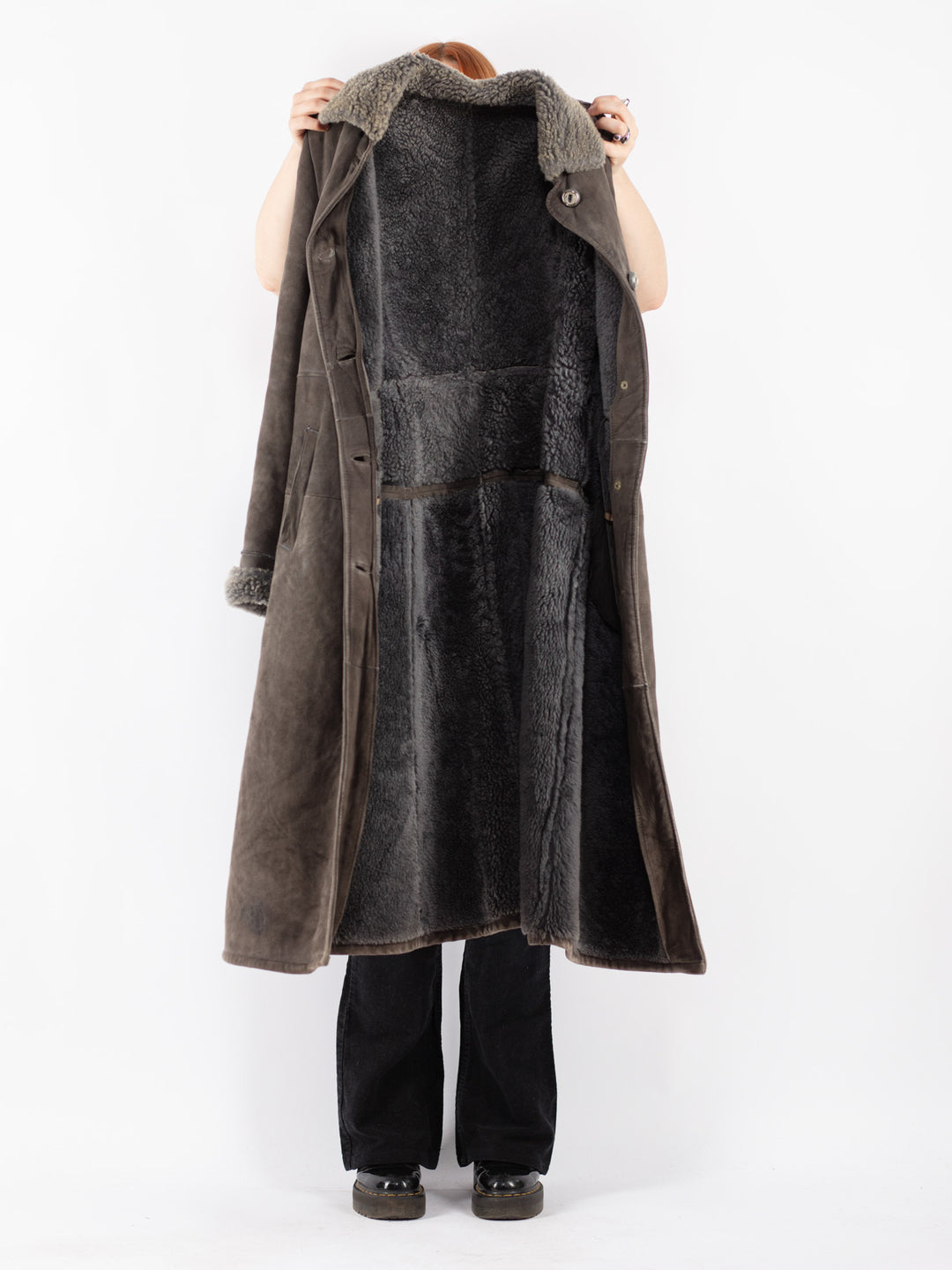 Vintage 70's Women Sheepskin Coat in Gray