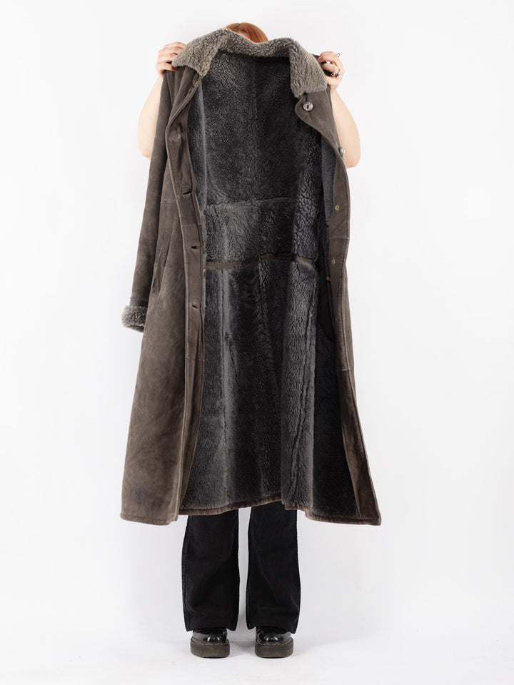 Vintage 70's Women Sheepskin Coat in Gray