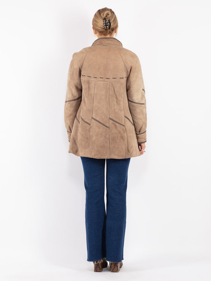 Vintage 70's Women Sheepskin Coat in Beige