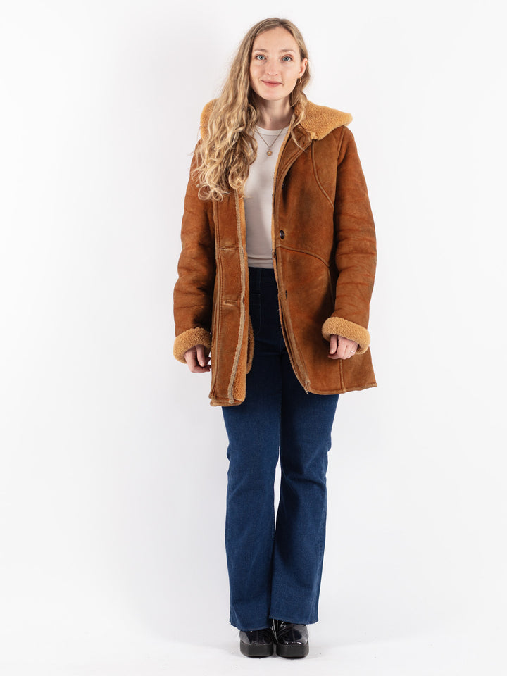 Vintage 70's Women Sheepskin Coat in Brown
