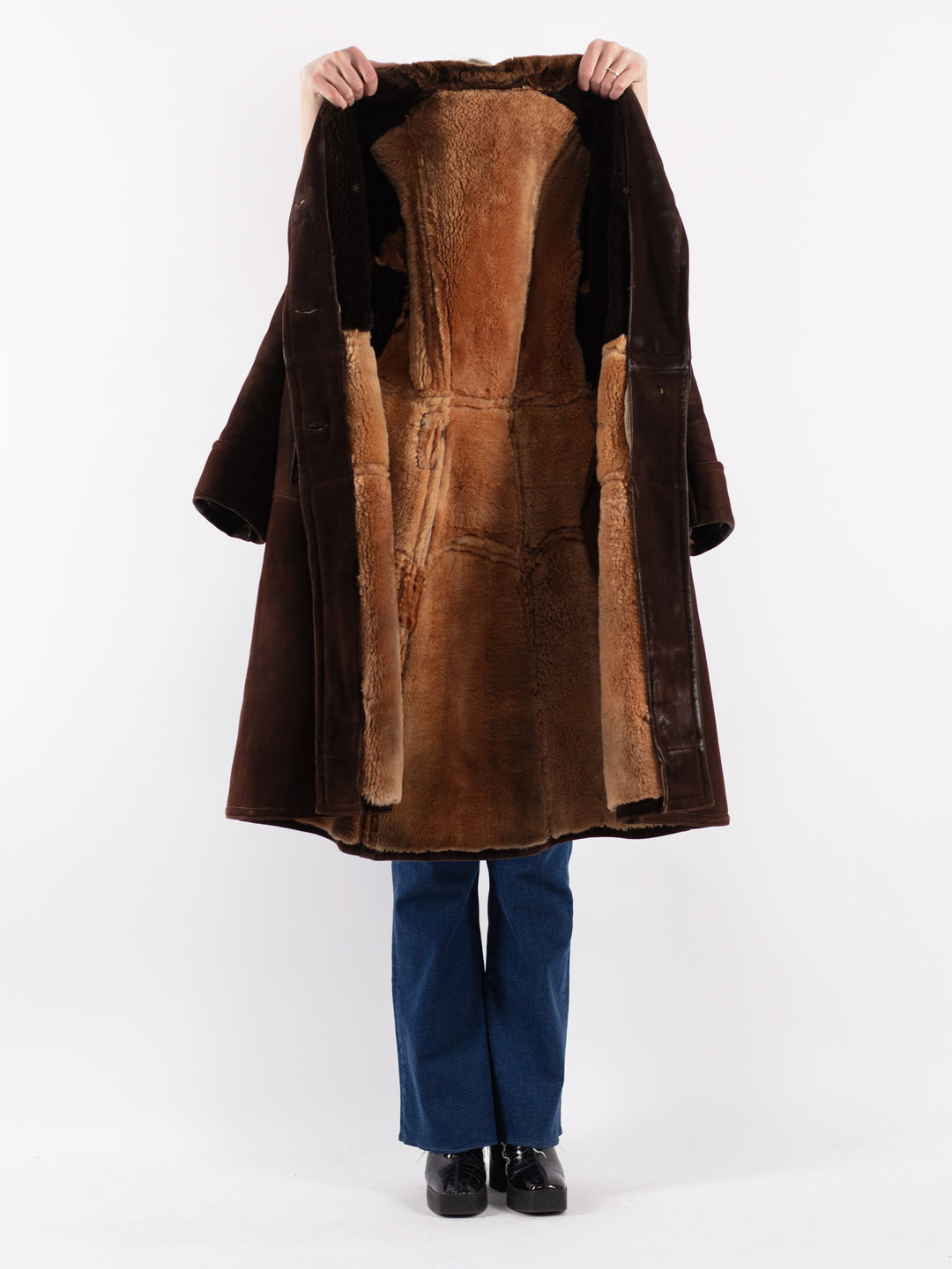 Vintage 70's Women Sheepskin Coat in Brown