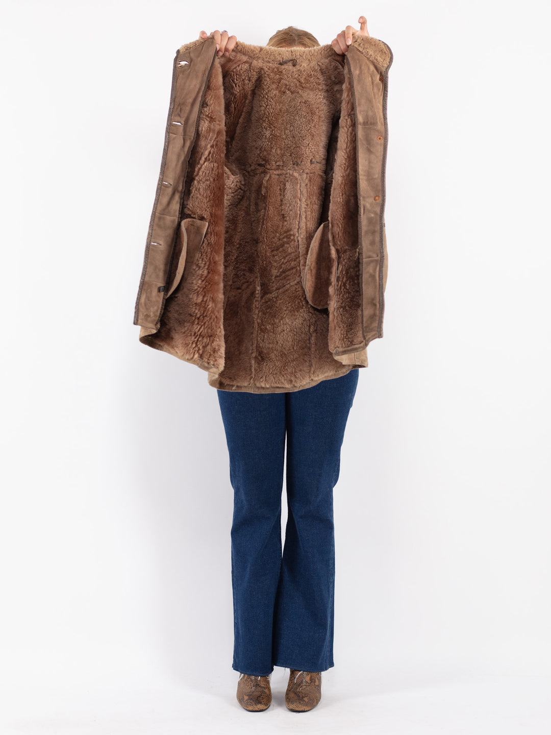 Vintage 70's Women Sheepskin Coat in Beige