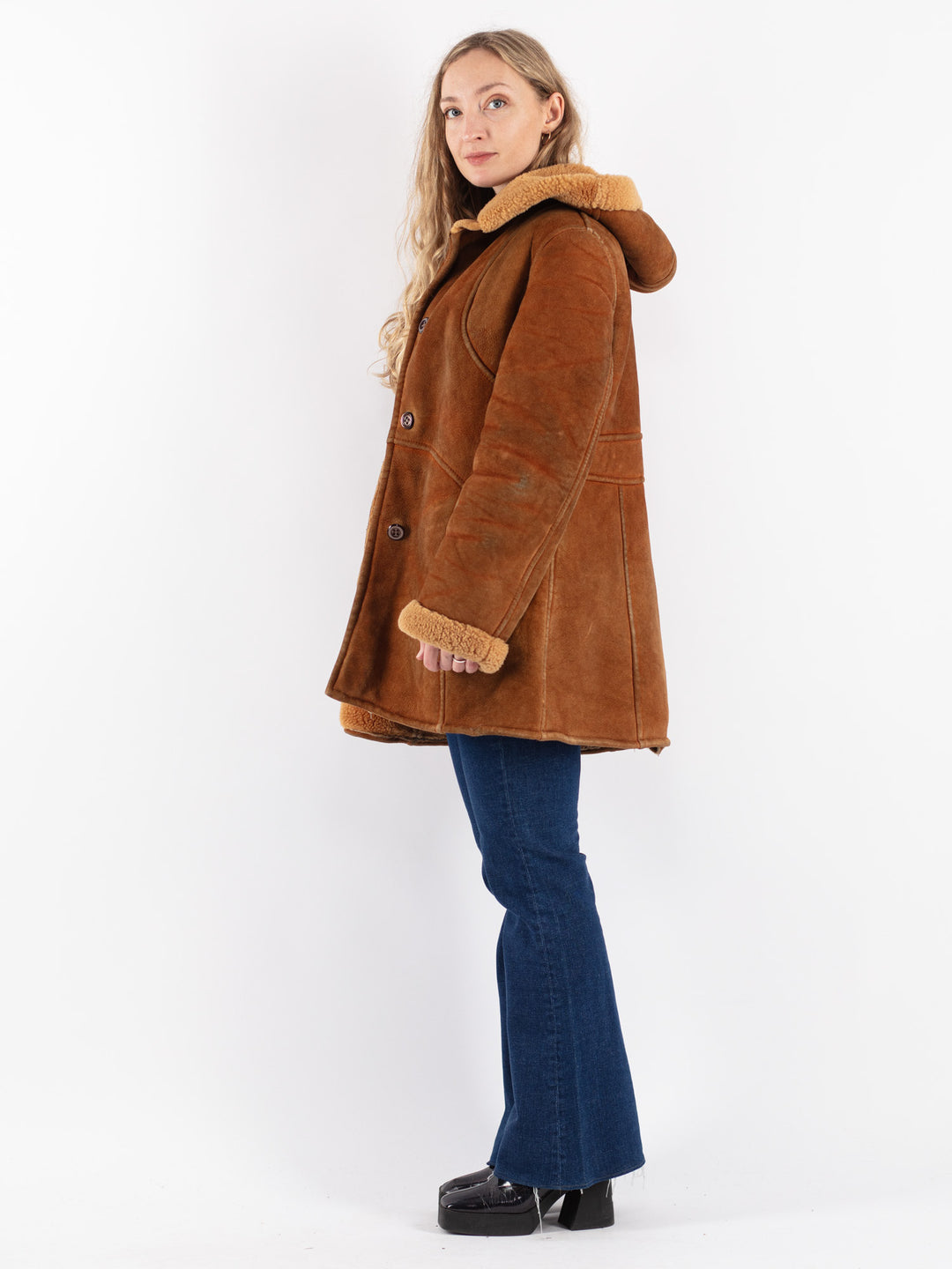 Vintage 70's Women Sheepskin Coat in Brown