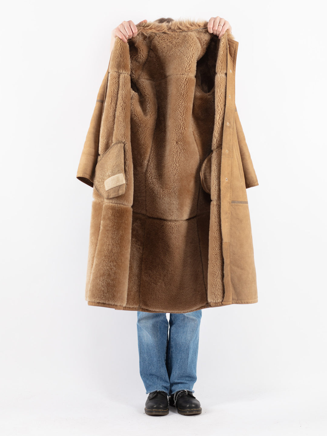 Vintage 70's Women Sheepskin Coat in Beige