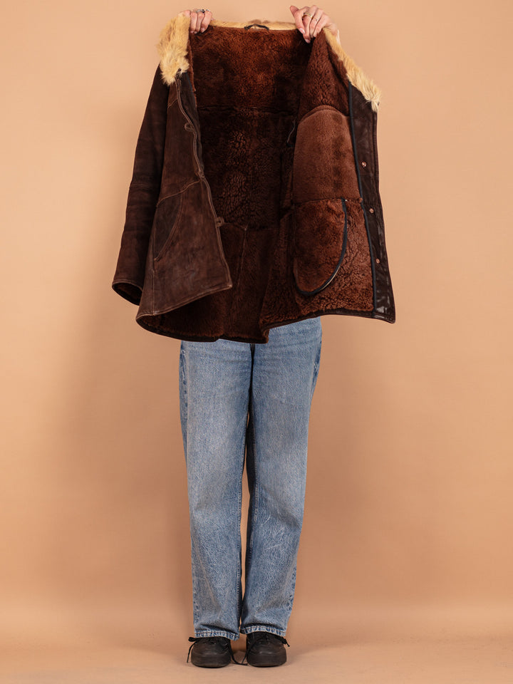 Vintage 70's Women Sheepskin Coat in Brown - NorthernGrip